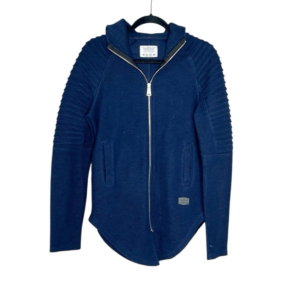 Leif Nelson Blue Full Zip Sweater Knit Navy Blue Hoodie Jacket size Small
